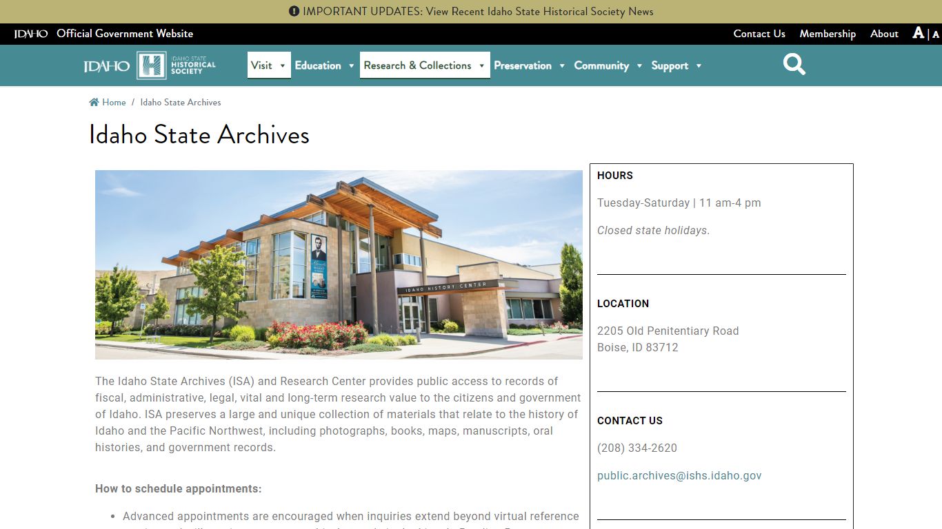 Idaho State Archives | Idaho State Historical Society